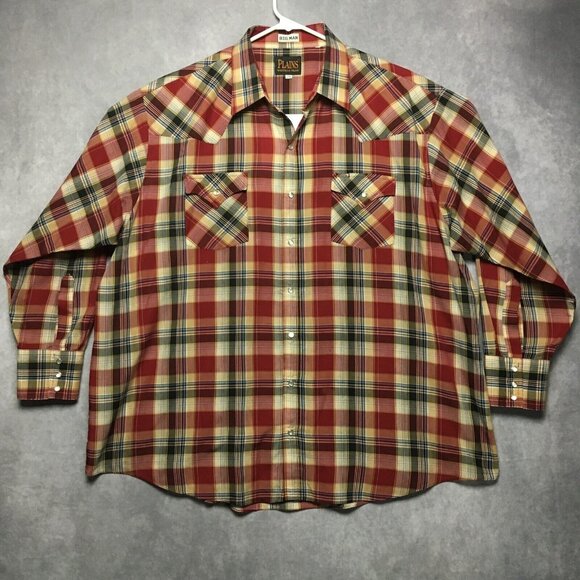 Plains Mens Western Pearl Snap Shirt size 2XL Long Sleeve Button Up BIG MAN - Picture 2 of 11
